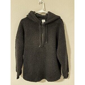 Victoria's Secret Pink Sherpa Quarter Zip Fuzzy Soft Black Size Small